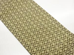 羊歯・変わり襷に抽象花模様織り出し全通袋帯